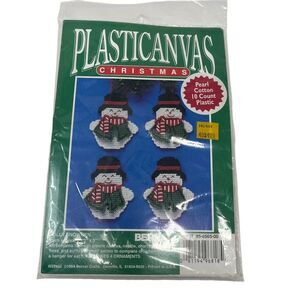 Vintage Bernat 90s Christmas Snowman Ornaments‎ Needlepoint Plastic Canvas Kit